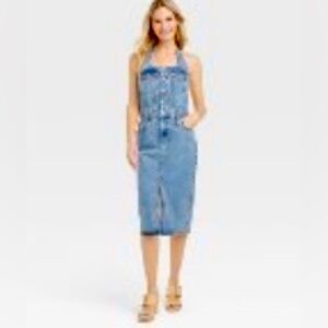 Midi Denim Halter Dress | size 12